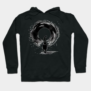 Sumie Enso Circle Japanese Brushstroke Black Cat Hoodie